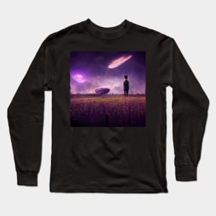 boy standing in apocalyptic field Long Sleeve T-Shirt